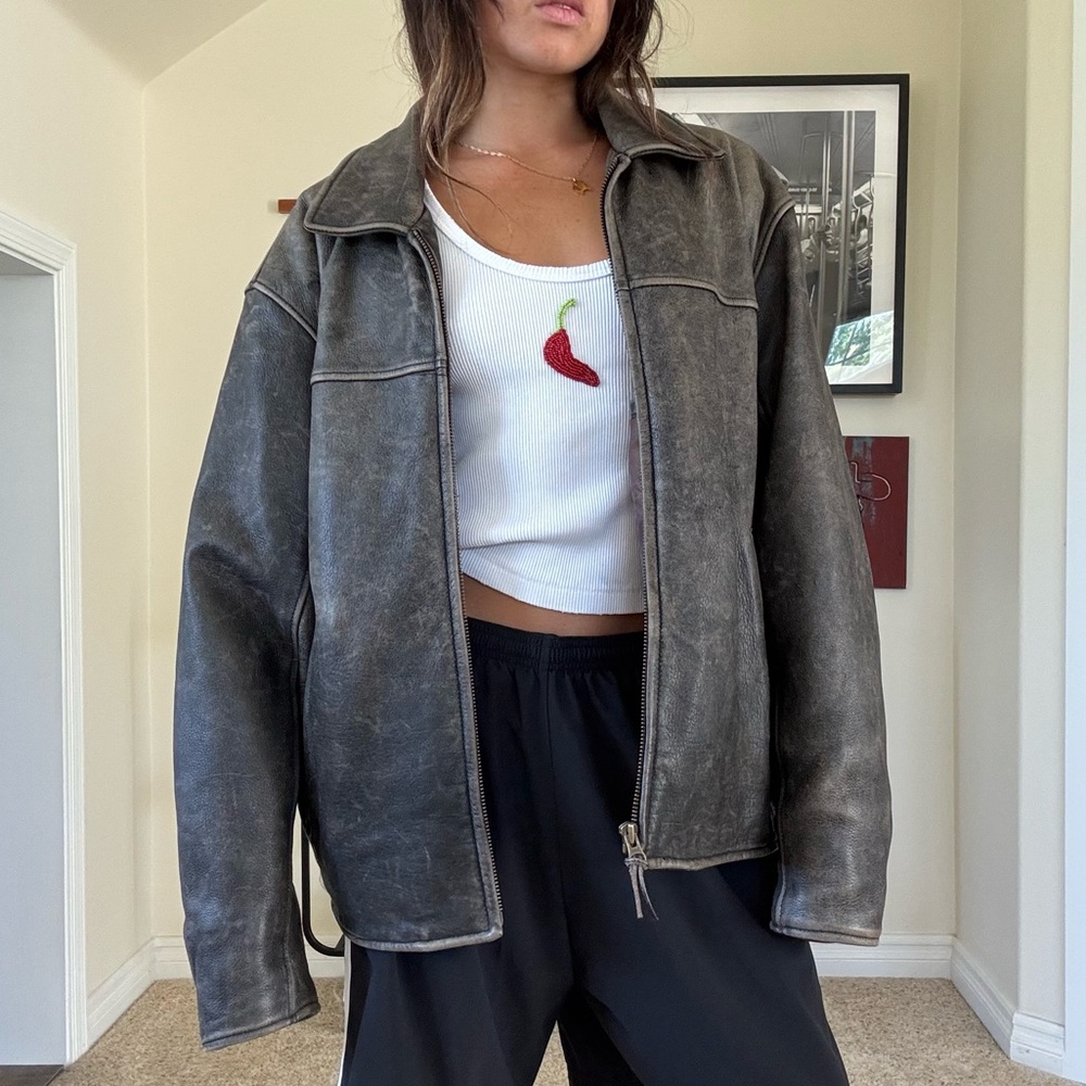 Couture Distressed Leather Jacket M